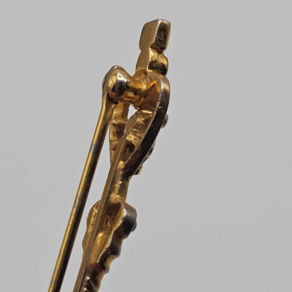 Vtg Scepter Bar Brooch Gold Tone Multi-Color Rhinestone Costume Royal 3